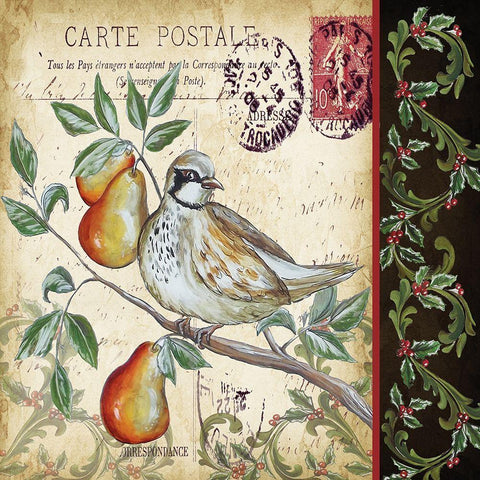 Christmas Bird Postcard IV Gold Ornate Wood Framed Art Print with Double Matting by Tre Sorelle Studios