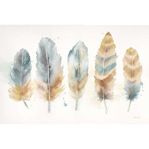 Watercolor Feathers Neutral Landscape Gold Ornate Wood Framed Art Print with Double Matting by Coulter, Cynthia