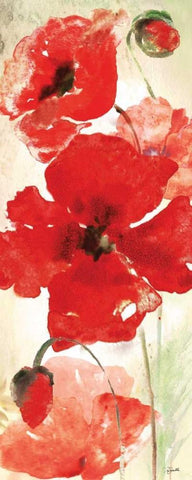 Watercolor Red Poppies Panel I White Modern Wood Framed Art Print with Double Matting by Tre Sorelle Studios