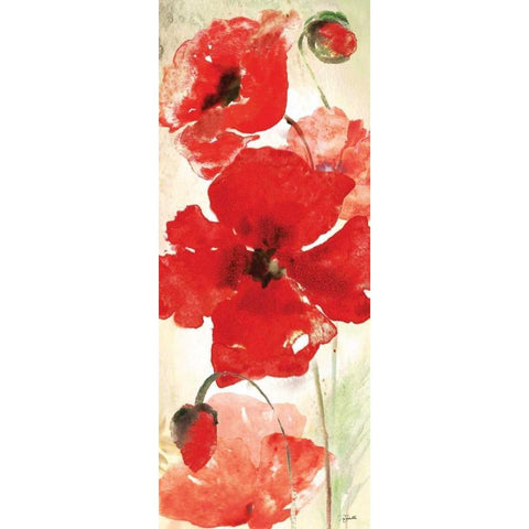 Watercolor Red Poppies Panel I Black Modern Wood Framed Art Print by Tre Sorelle Studios