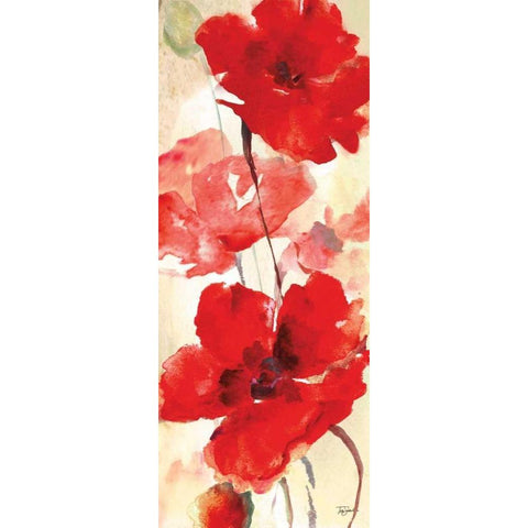 Watercolor Red Poppies Panel II Black Modern Wood Framed Art Print with Double Matting by Tre Sorelle Studios