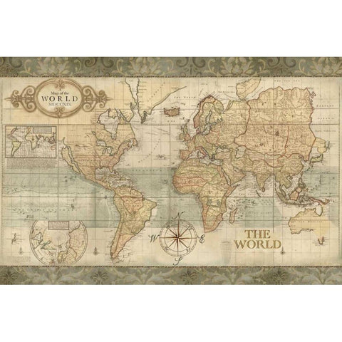 Classic World Map  Black Modern Wood Framed Art Print with Double Matting by Coulter, Cynthia