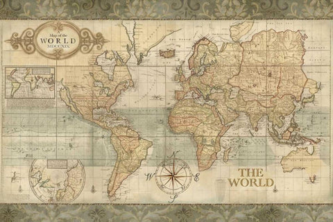Classic World Map  Black Ornate Wood Framed Art Print with Double Matting by Coulter, Cynthia