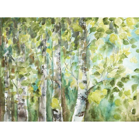 Watercolor Summer Aspens Gold Ornate Wood Framed Art Print with Double Matting by Tre Sorelle Studios