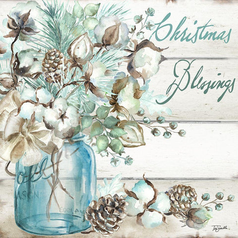 Christmas Blessings Mason Jar square White Modern Wood Framed Art Print with Double Matting by Tre Sorelle Studios