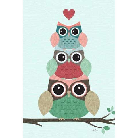 Stacked Owls Black Modern Wood Framed Art Print by Noonday Design