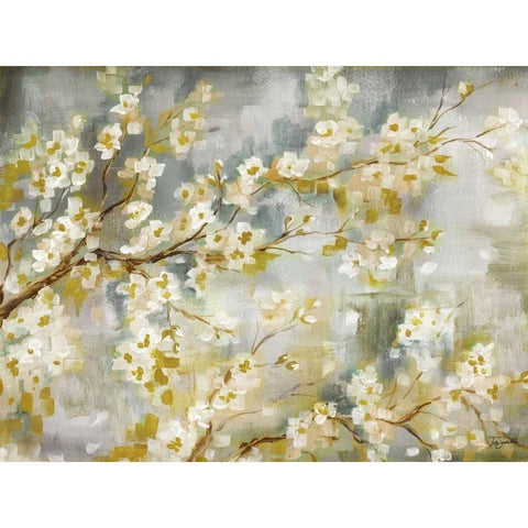 Golden Cherry Blossoms White Modern Wood Framed Art Print by Tre Sorelle Studios