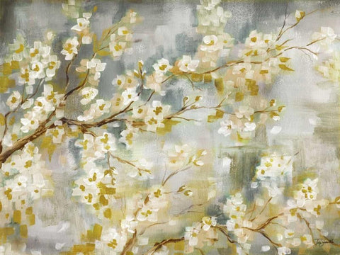 Golden Cherry Blossoms Black Ornate Wood Framed Art Print with Double Matting by Tre Sorelle Studios