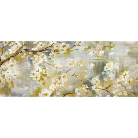 Golden Cherry Blossoms Panel Black Modern Wood Framed Art Print with Double Matting by Tre Sorelle Studios