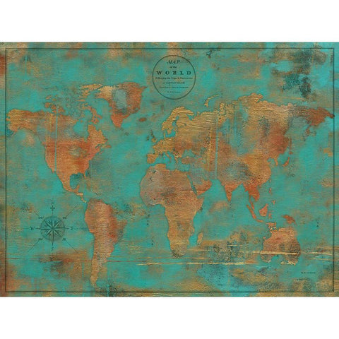 Rustic World Map White Modern Wood Framed Art Print by Elaine-Cusson, Marie