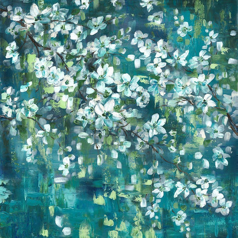 Teal Blossoms Square White Modern Wood Framed Art Print by Tre Sorelle Studios