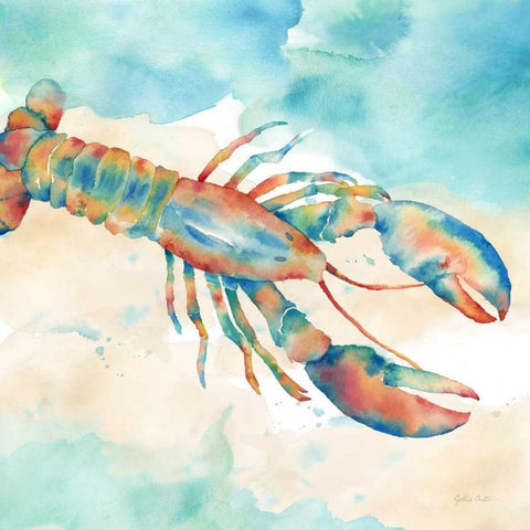 Sea Splash Lobster    Black Modern Wood Framed Art Print by Coulter, Cynthia