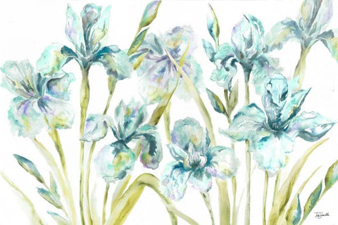 Watercolor Iris Landscape  White Modern Wood Framed Art Print with Double Matting by Tre Sorelle Studios