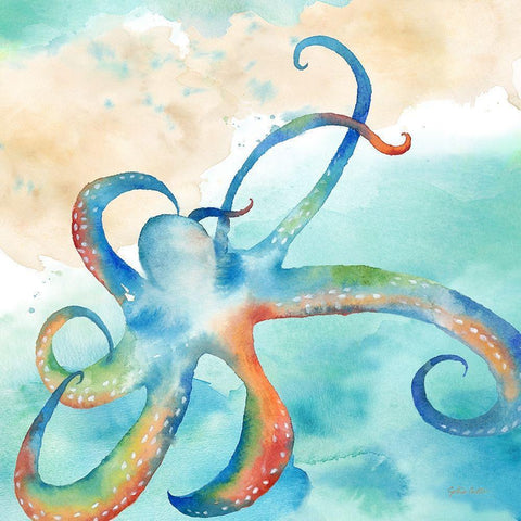 Sea Splash Octopus    Black Modern Wood Framed Art Print by Coulter, Cynthia