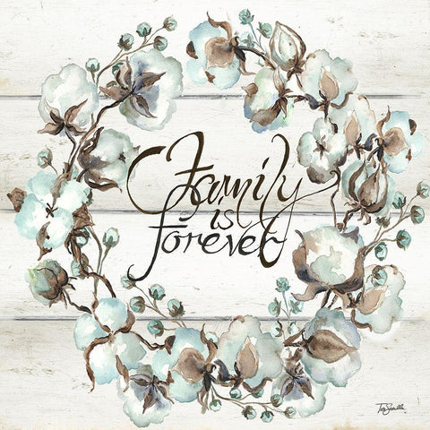 Cotton Boll Family Wreath White Modern Wood Framed Art Print by Tre Sorelle Studios