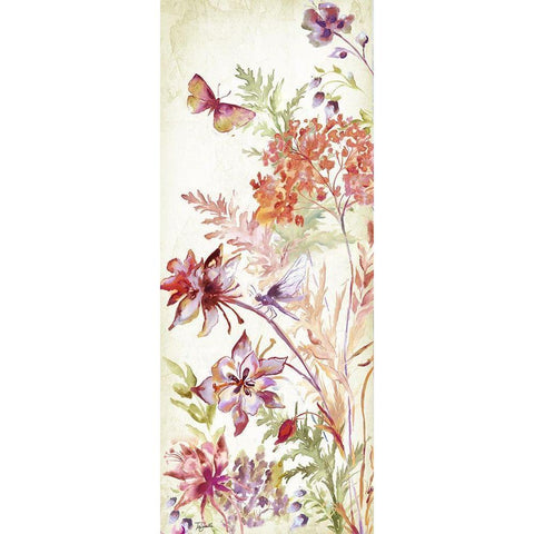Colorful Wildflowers and Butterflies Panel II Gold Ornate Wood Framed Art Print with Double Matting by Tre Sorelle Studios