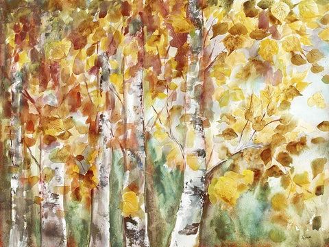 Watercolor Fall Aspens White Modern Wood Framed Art Print with Double Matting by Tre Sorelle Studios