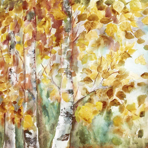Watercolor Fall Aspens Square White Modern Wood Framed Art Print with Double Matting by Tre Sorelle Studios