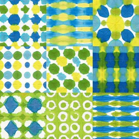 Watermark Blue Green 9 Patch Gold Ornate Wood Framed Art Print with Double Matting by Nancy Green Design