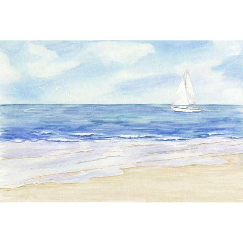 Sailboat and Seagulls II Black Modern Wood Framed Art Print by Reed, Tara