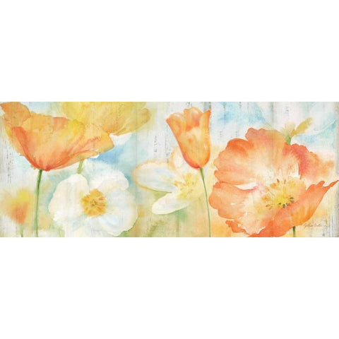 Poppy Meadow Pastel Woodgrain Panel White Modern Wood Framed Art Print by Coulter, Cynthia