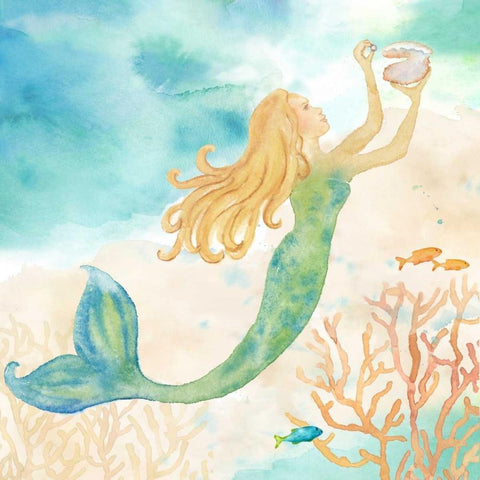 Sea Splash Mermaid I Black Ornate Wood Framed Art Print with Double Matting by Coulter, Cynthia