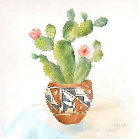 Cactus Pots II White Modern Wood Framed Art Print by Coulter, Cynthia