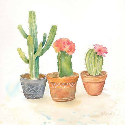 Cactus Pots III White Modern Wood Framed Art Print by Coulter, Cynthia