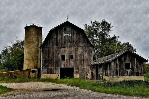 The Old Barn and Silo Black Ornate Wood Framed Art Print with Double Matting by Romita, Denise