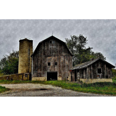 The Old Barn and Silo White Modern Wood Framed Art Print by Romita, Denise