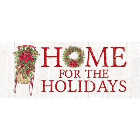 Home for the Holidays Sled Sign White Modern Wood Framed Art Print by Reed, Tara