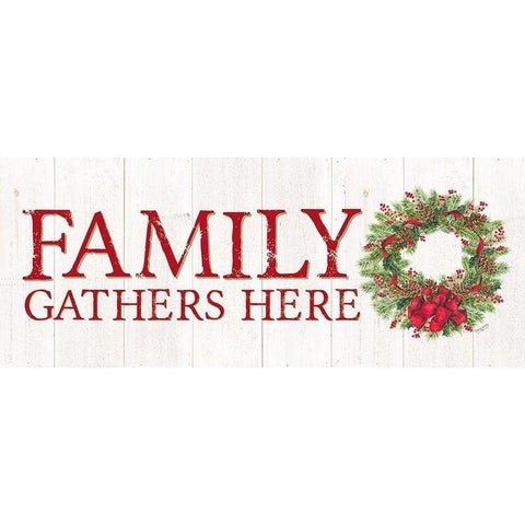 Home for the Holidays Family Gathers Here Wreath Sign White Modern Wood Framed Art Print by Reed, Tara