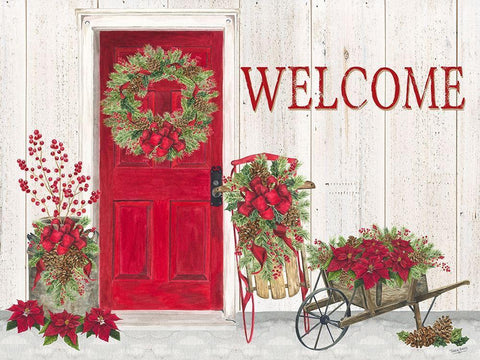 Home for the Holidays Front Door Scene  White Modern Wood Framed Art Print with Double Matting by Reed, Tara