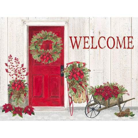 Home for the Holidays Front Door Scene  Gold Ornate Wood Framed Art Print with Double Matting by Reed, Tara