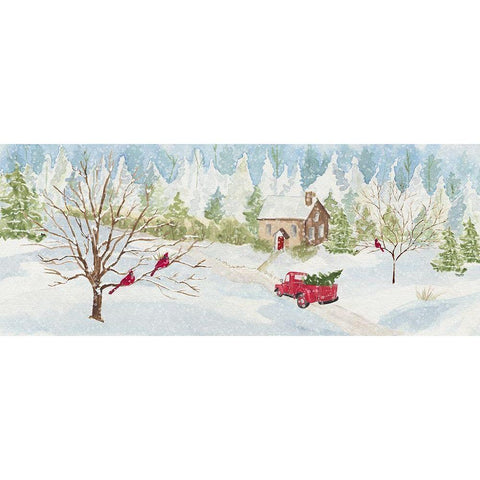 Christmas in the Country panel with red truck Gold Ornate Wood Framed Art Print with Double Matting by Reed, Tara