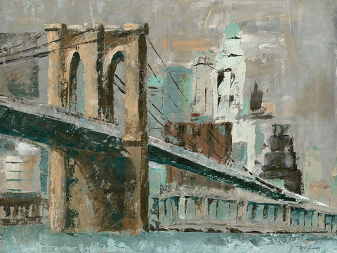 Brooklyn Bridge Cityscape Black Ornate Wood Framed Art Print with Double Matting by Cusson, Marie Elaine