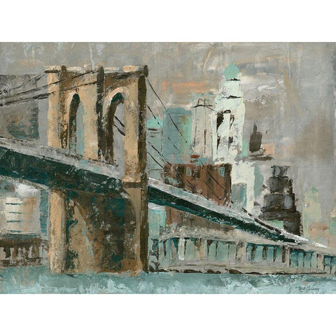 Brooklyn Bridge Cityscape Gold Ornate Wood Framed Art Print with Double Matting by Cusson, Marie Elaine