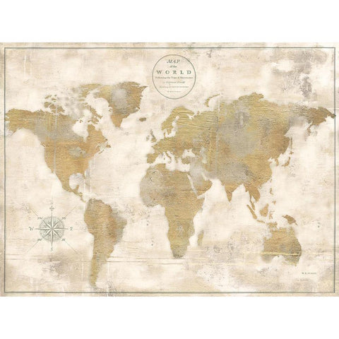 Rustic World Map Cream No Words Gold Ornate Wood Framed Art Print with Double Matting by Cusson, Marie Elaine