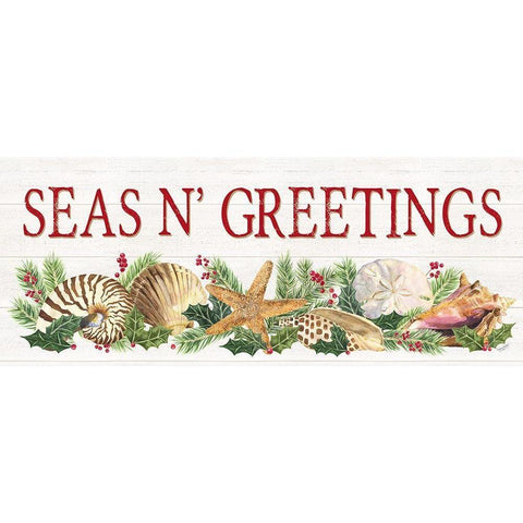 Seas N Greetings panel sign Gold Ornate Wood Framed Art Print with Double Matting by Reed, Tara