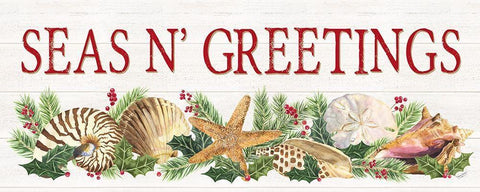 Seas N Greetings panel sign Black Ornate Wood Framed Art Print with Double Matting by Reed, Tara