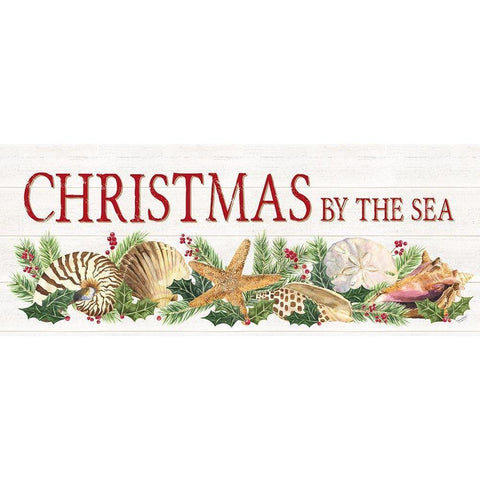 Christmas By the Sea Panel sign Gold Ornate Wood Framed Art Print with Double Matting by Reed, Tara