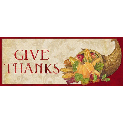 Fall Harvest Give Thanks sign Gold Ornate Wood Framed Art Print with Double Matting by Reed, Tara