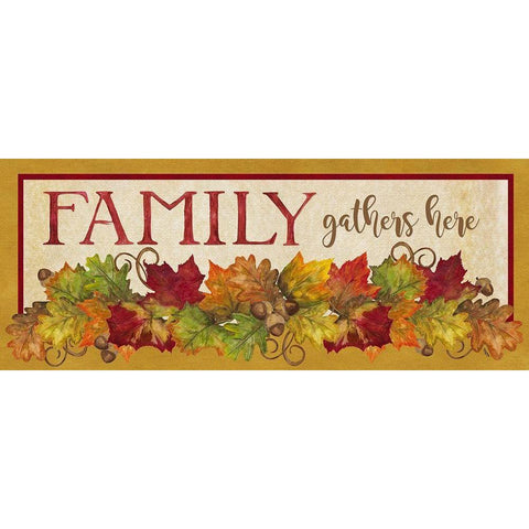 Fall Harvest Family Gathers Here sign White Modern Wood Framed Art Print by Reed, Tara