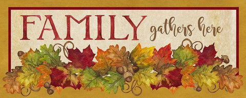 Fall Harvest Family Gathers Here sign Black Ornate Wood Framed Art Print with Double Matting by Reed, Tara