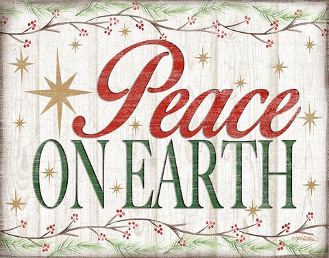Peace on Earth Woodgrain sign Black Ornate Wood Framed Art Print with Double Matting by Killeen, Jen