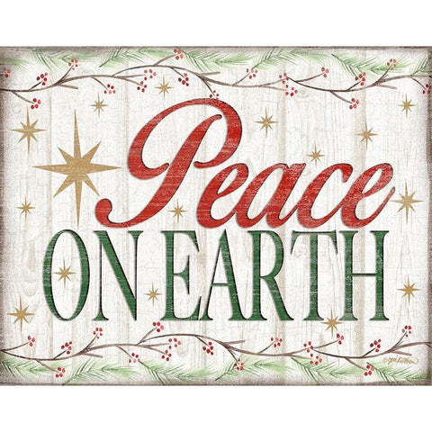 Peace on Earth Woodgrain sign Gold Ornate Wood Framed Art Print with Double Matting by Killeen, Jen