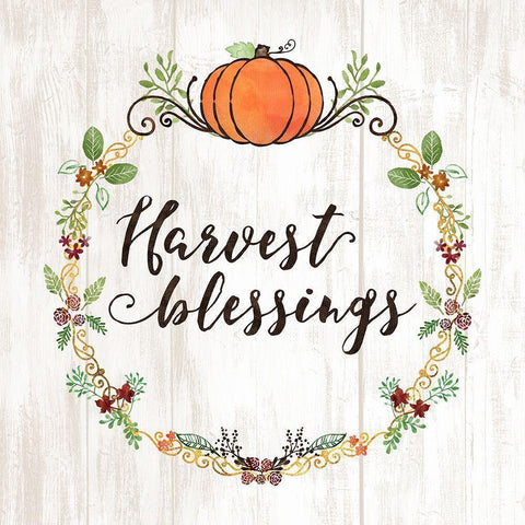 Pumpkin Spice Harvest Blessings White Modern Wood Framed Art Print by Noonday Designs