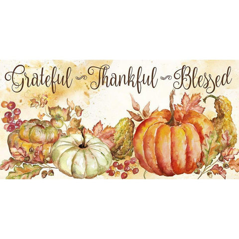 Watercolor Harvest Pumpkin Grateful Thankful Blessed White Modern Wood Framed Art Print by Tre Sorelle Studios