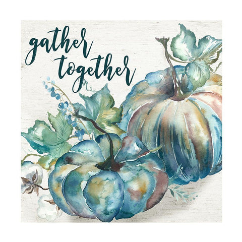 Blue Watercolor Harvest  Square Gather Together Gold Ornate Wood Framed Art Print with Double Matting by Tre Sorelle Studios
