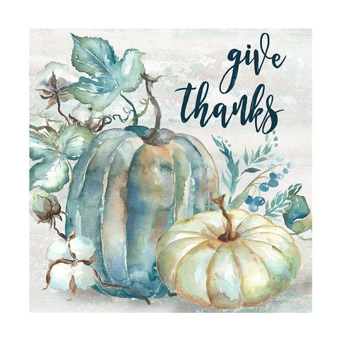 Blue Watercolor Harvest Square Give Thanks Black Ornate Wood Framed Art Print with Double Matting by Tre Sorelle Studios